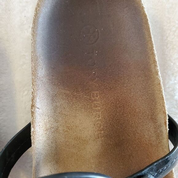 Tory Burch Miller Cloud Sandal Black Patent Leather Womens 8 Suede Footbed Cork - Picture 7 of 7
